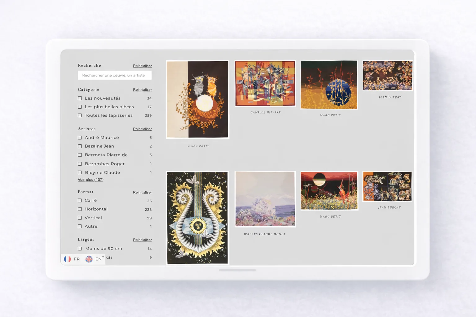 Mystorie projet La Tapisserie 20e expérience galerie et navigation catalogue
